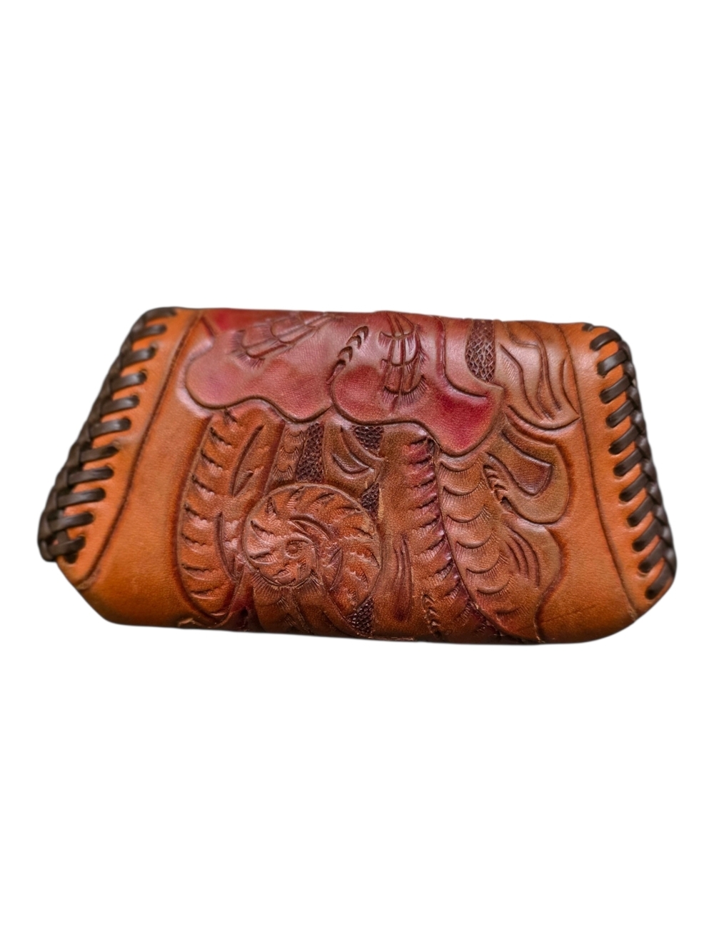 Vintage Floral Tooled Leather Change Purse - Picture 2 of 5